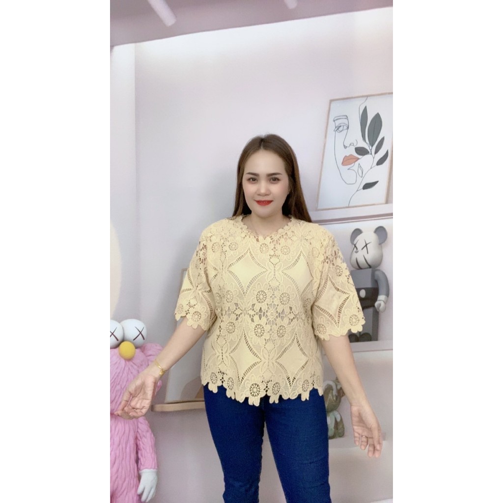 เสื้อลูกไม้ เสื้อลูกไม้ผู้หญิง เสื้อลูกไม้สาวอวบ อก52#ใส่ออกงานต่างๆ รุ่น4611-5211-ลูกไม้