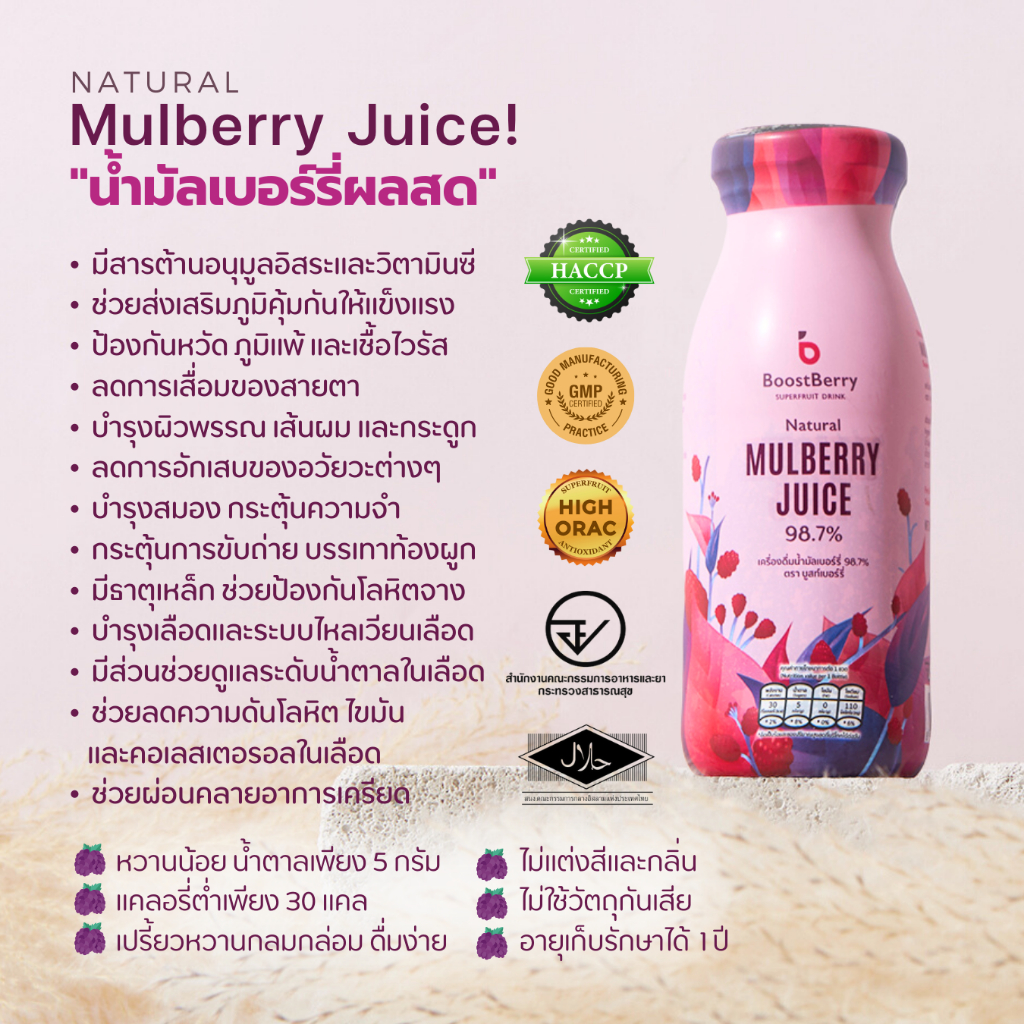 48 ขวด น้ำมัลเบอร์รี่แท้ ตราบูสท์เบอร์รี่ --- "BoostBerry" Mulberry Juice