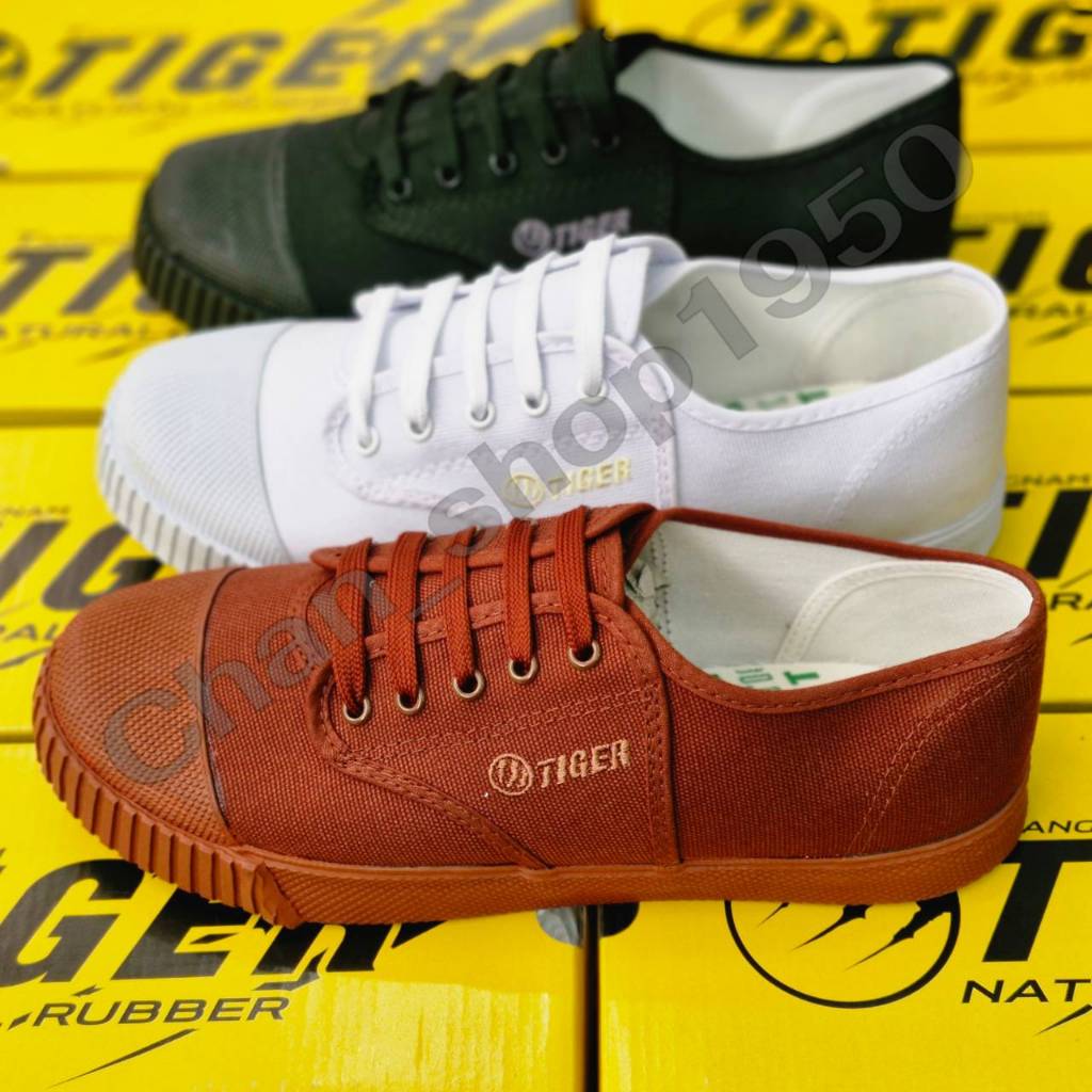 พร้อมส่ง รองเท้านักเรียน รองเท้าผ้าใบ Tiger(ไทเกอร์) ไซส์ 31-45 รุ่นT205 พื้นเขียว สีน้ำตาล ดำ ขาว