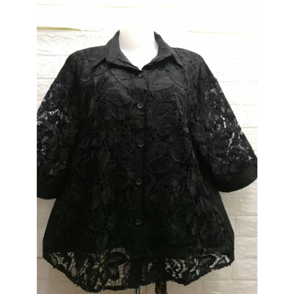 เสื้อใส่วันตรุษจีนสาวอวบ ลูกไม้คอปก อก56