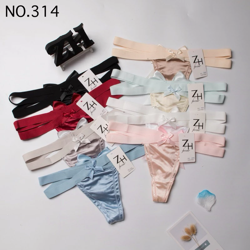 ZH.314กางเกงชั้นในจีสตริงหลังโบว์ผ้าซาติน บิกินี่เซ็กซี่ G-String