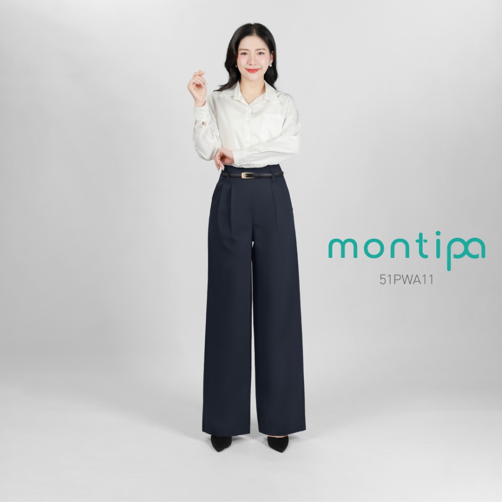 Montipa กางเกงขากระบอก ขอบเอวในตัว ซิปหลัง เนื้อผ้า IronFree นุ่ม ใส่สบาย ยับยาก 51PWA11