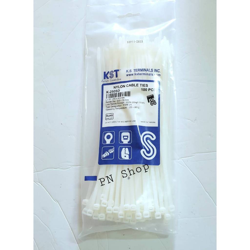 เคเบิ้ลไทร์ไนล่อน Nylon Cable Ties  ยี่ห้อ KST (Taiwan) มีขนาด 4-15 นิ้ว สีขาว/ดำ บรรจุถุงละ100เส้น - รูปที่ 4
