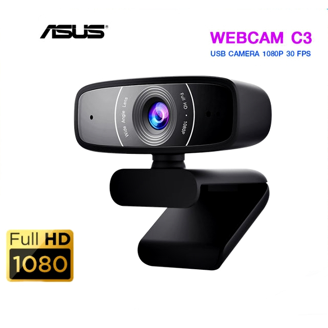 ASUS Webcam C3 USB camera with 1080p 30 fps recording, beamforming microphone for better live-stream