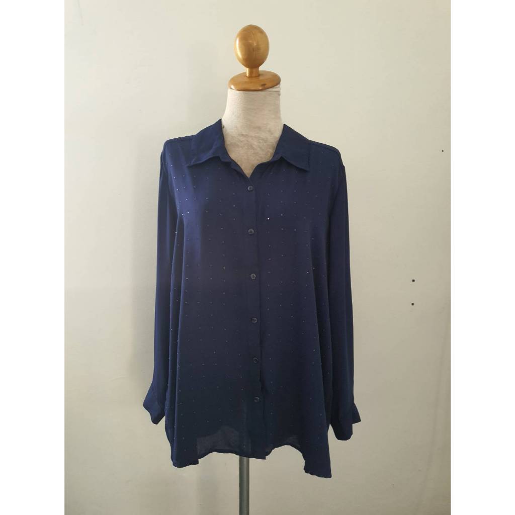 FF05916 เสื้อแฟชั่น ชีฟอง สีน้ำเงิน แบรนด์ อก 52 นิ้ว