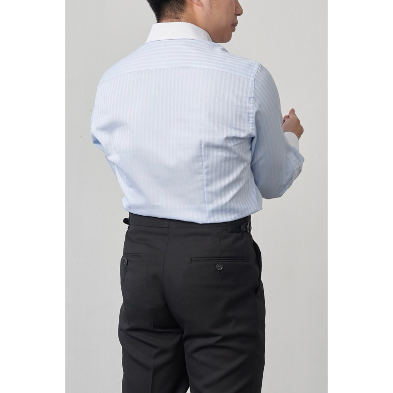 The Finery - The Windsor Pita Shirt in Blue Herringbone เสื้อเชิ้ต Formal ผู้ชาย ปก Italian Cutaway