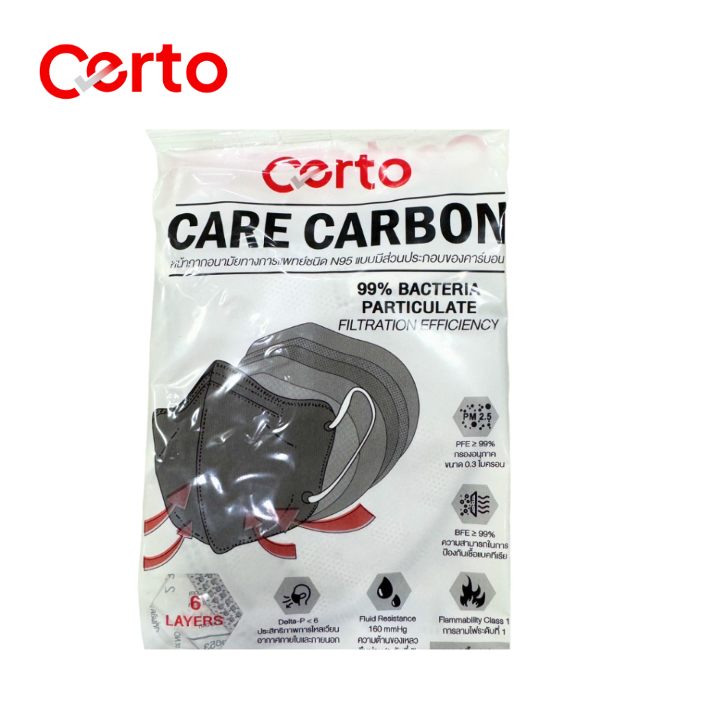 CERTO CARE CARBON MASK หน้ากากอนามัยทางการแพทย์ชนิด N95 แบบมีส่วนประกอบของคาร์บอน