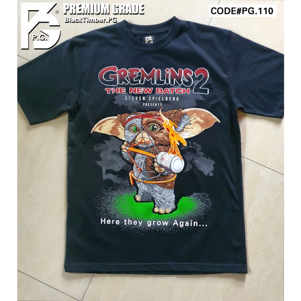 PG 110 Gremlins Gizmo เกรมลิน กิซโม่ เสื้อยืด ลายหนัง สีดำ สกรีนแน่น ผ้านุ่ม cotton100% S M L XL XXL