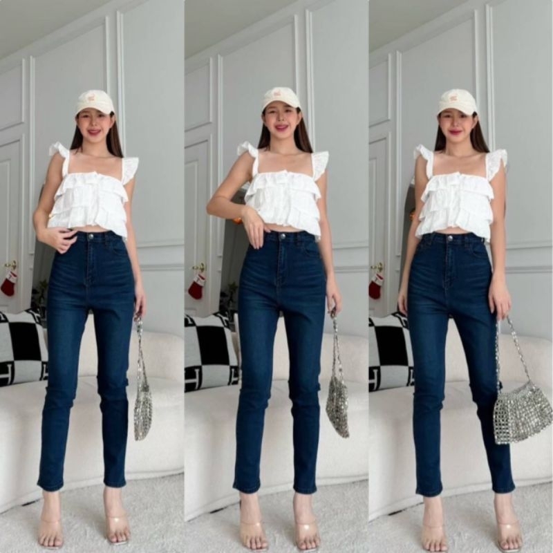 💯punny jeansทรงบอยเอวสูงปี๊ดเหนือสะดือผ้ายืดมีไซถึงเอว39-40