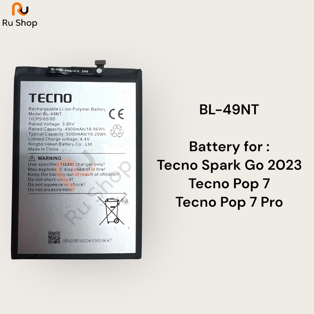 แบตเตอรี่ Tecno Spark Go 2023 / Tecno Pop 7 / Tecno Pop 7 Pro ฺBL-49NT 5000mAh ประกัน 3 เดือน ส่งจาก