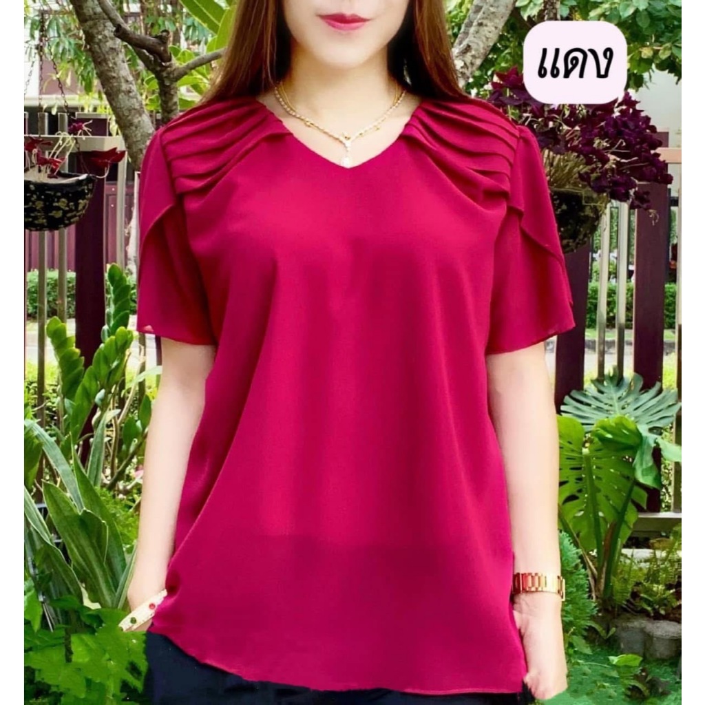 เสื้อชีฟอง กลีบบัว มีซับในผ้าไม่บาง ตัดเย็บโดยช่างไทย สาวอวบใส่ได้