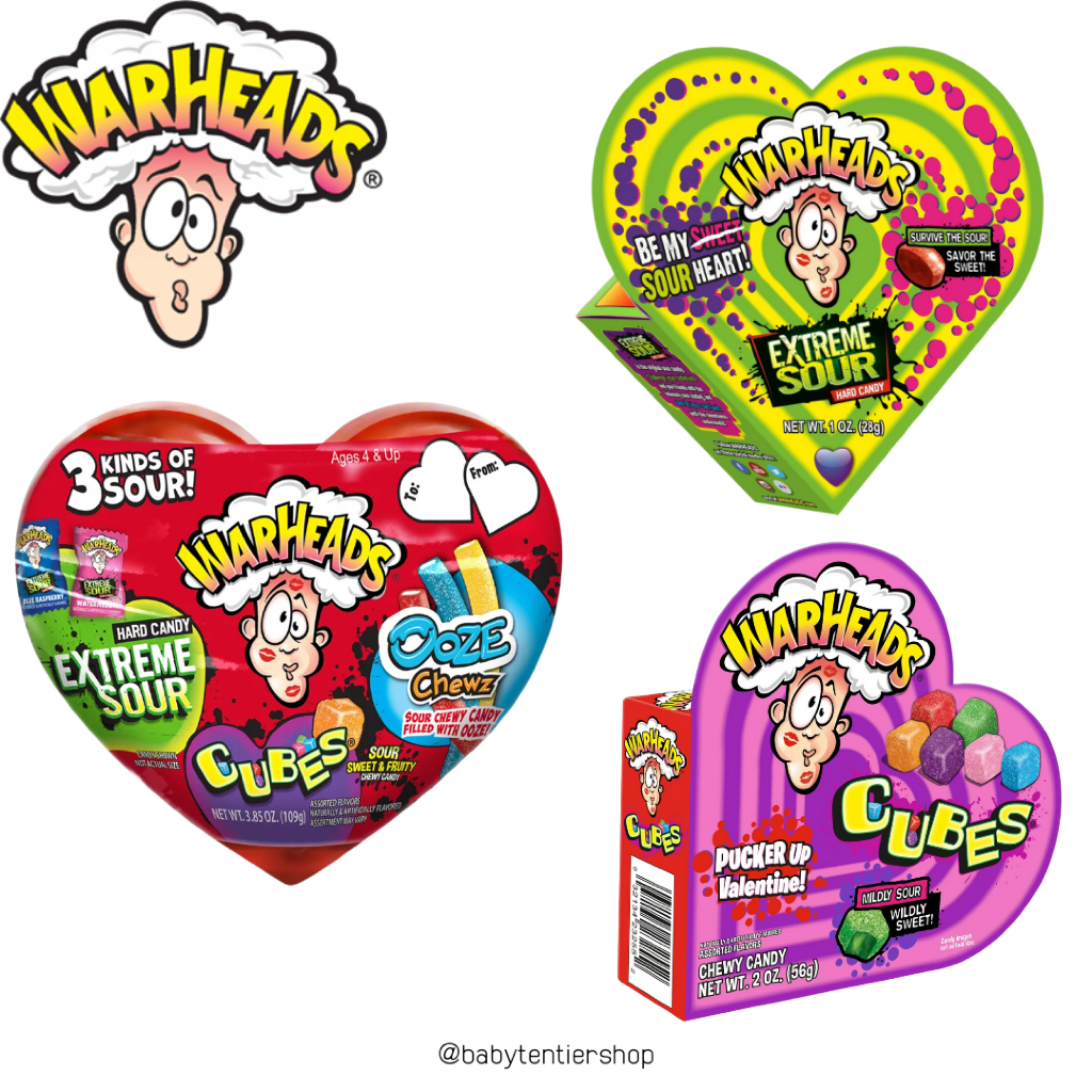 พร้อมส่ง🛵 ลูกอมเคี้ยวหนึบ Warheads Sour Cubes Valentine's Candy Heart Box