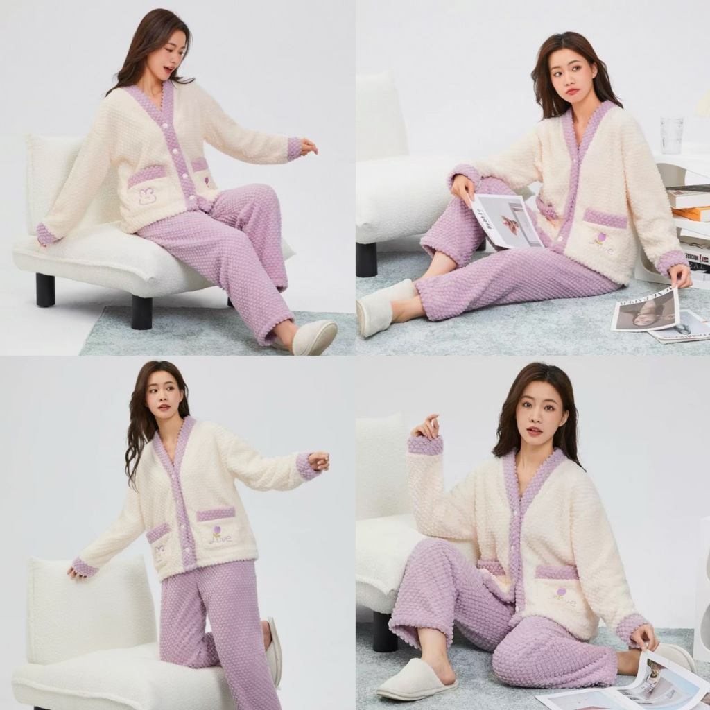 🌟ส่งจากไทย🌟 No.RC54 ชุดนาโนขนนุ่ม กระต่ายม่วง ชุดนอน ชุดนอนนาโน  แขนยาวขายาว เกรดผ้าดี สวมใส่สบาย