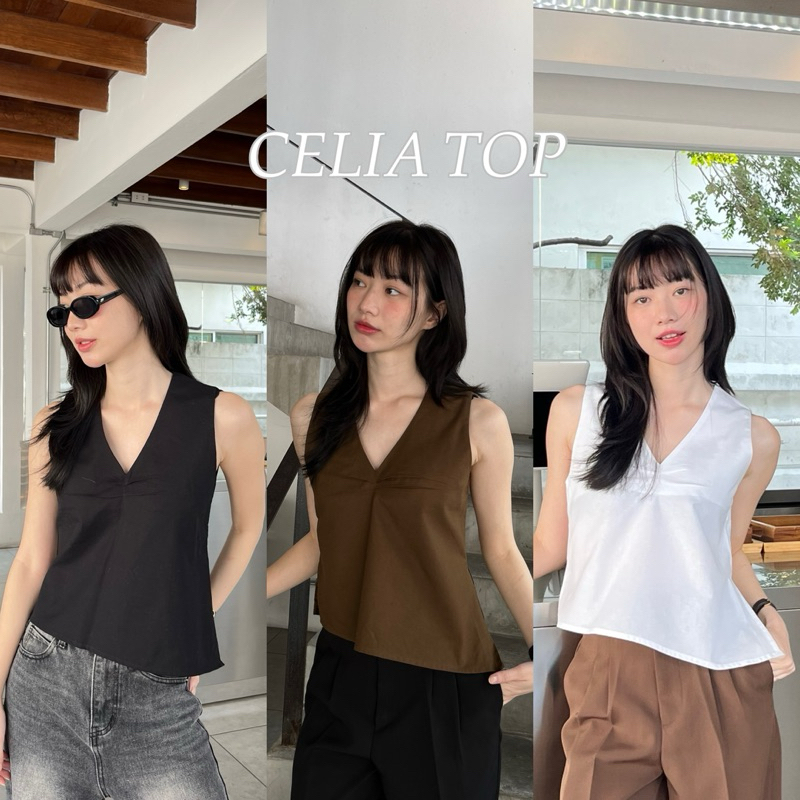 CELIA TOP - เสื้อแขนกุดดีเทลคอวี ผ่าข้าง2ฝั่ง ปลายเฉียง (nita.bkk)