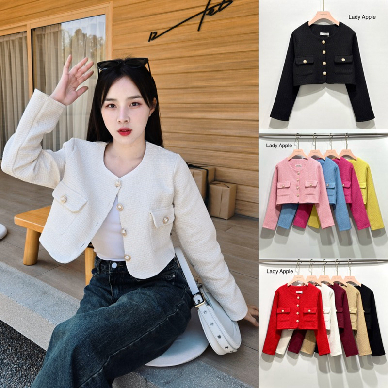 เสื้อทวิตทรงครอปรุ่นกระดุมมุกงานป้ายLady appleรหัส30