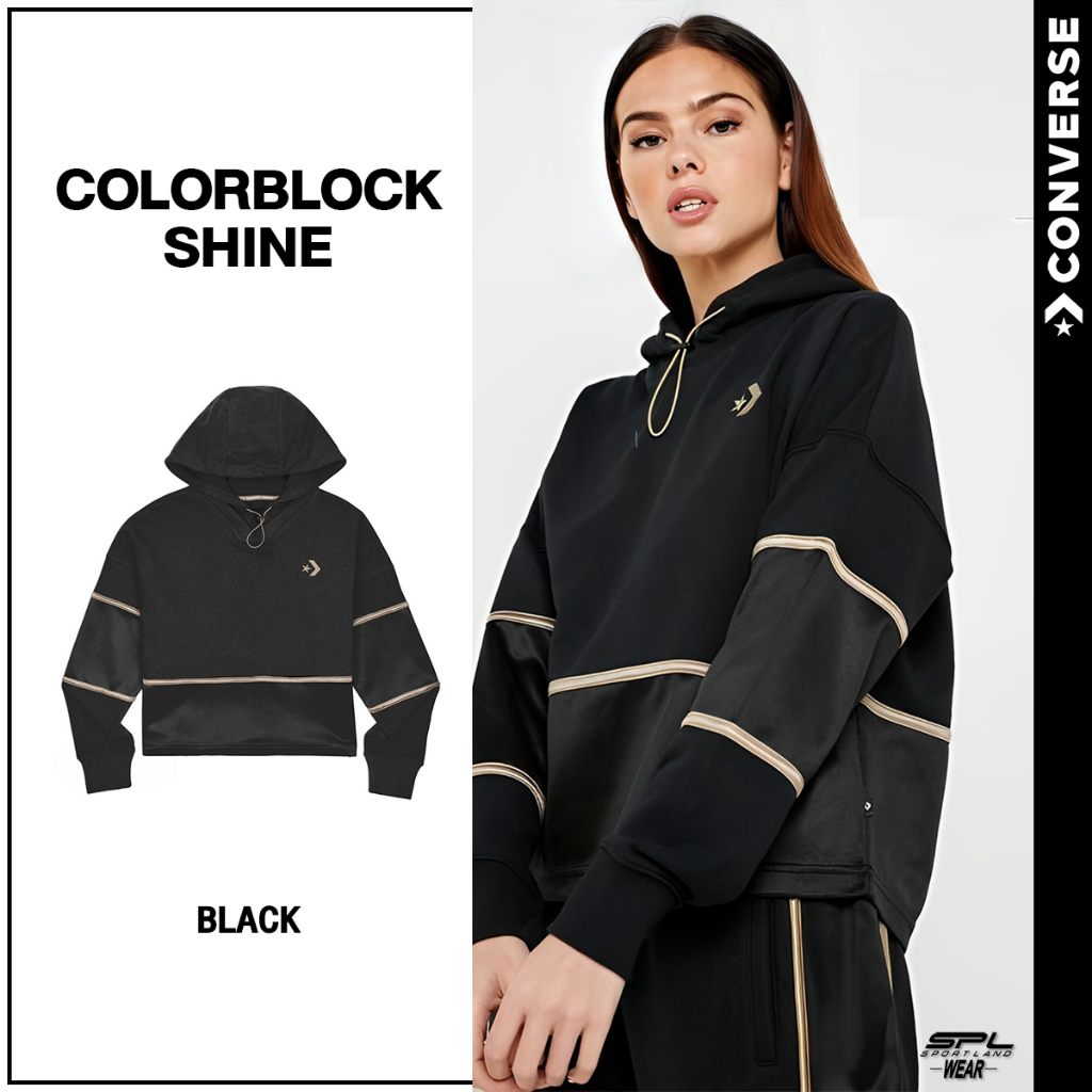Converse เสื้อ Hoodie ColorblockShine 123W01017BK  BK(1790)