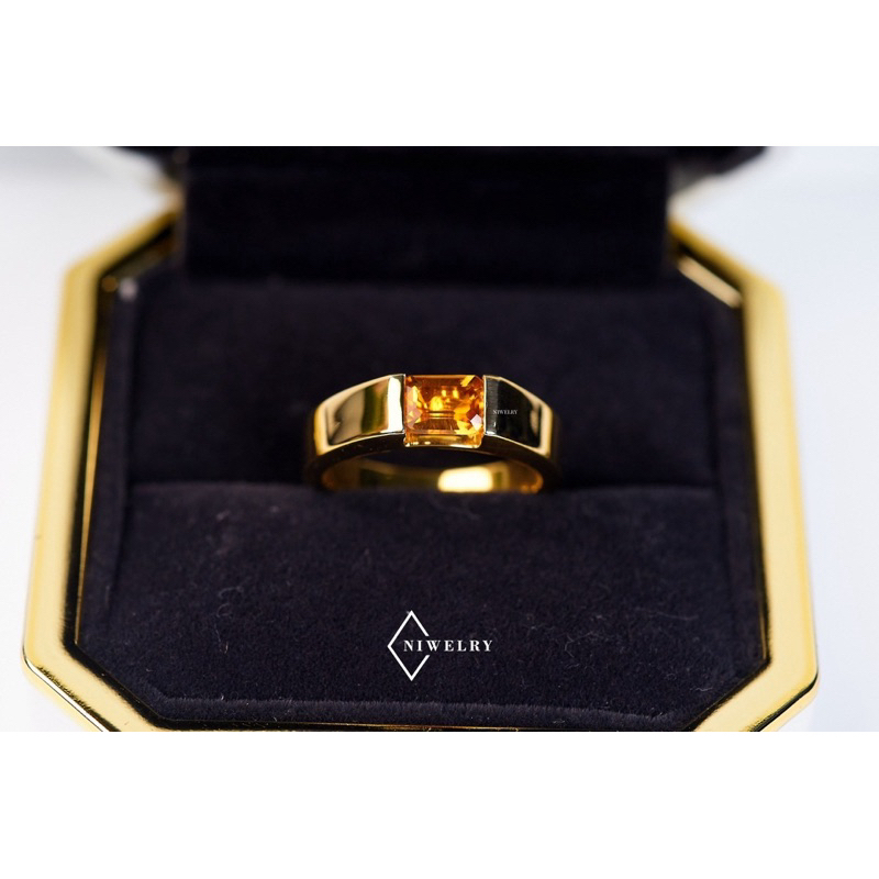 แหวนพลอยซิทริน Citrine แท้ รุ่น Classic Octagon ตัวเรือนเงินแท้ แจ้งไซส์ในข้อความ พร้อมใบรับประกัน