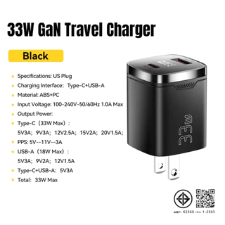 Essager 33W GaN จอแสดงผลดิจิทัล USB Typ C ที่ชาร์จเดินทาง PPS PD QC ชาร์จเร็ว 3.0 ชาร์จเร็ว ที่ชาร์จสําหรับ Samsung B02