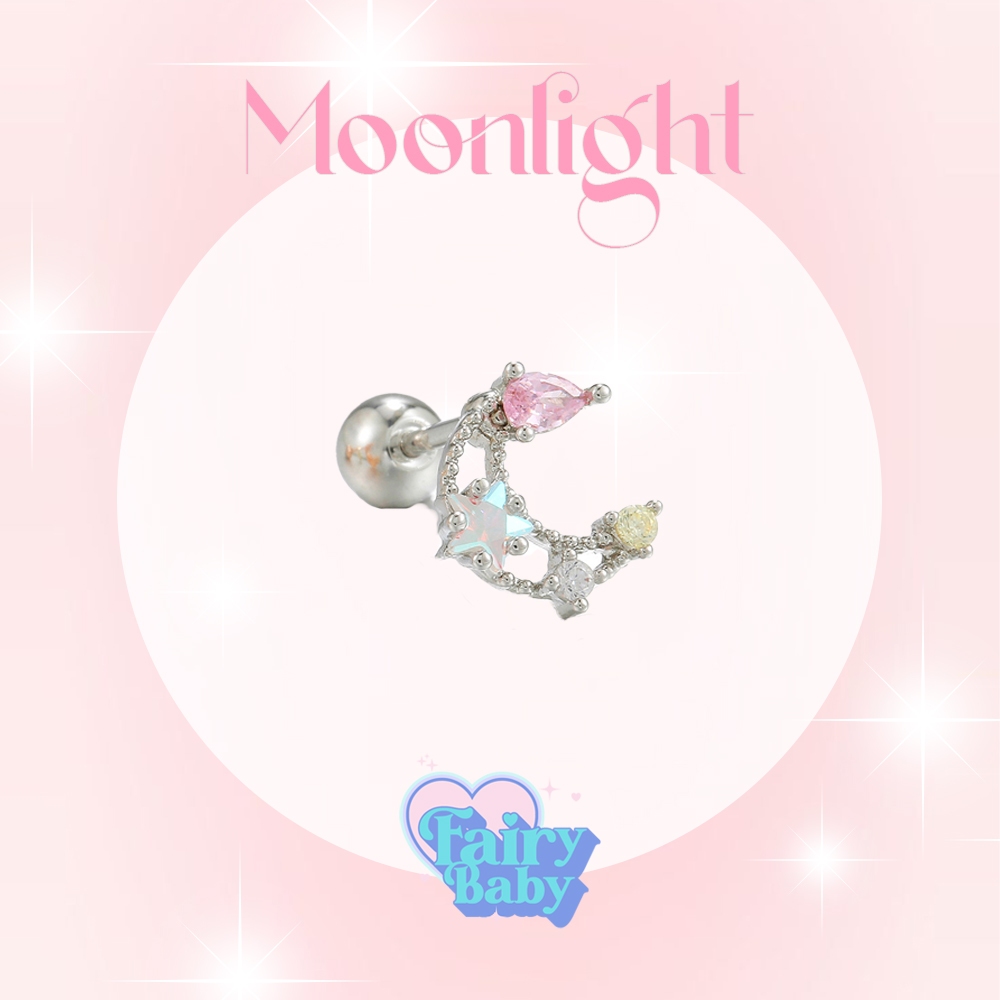Fairybaby จิว Moonlight (1 ชิ้น) จิวหู จิวต่างหู รูป พระจันทร์ จันทร์เสี้ยว สี สวยมาก  1 ชิ้น (J1-100)