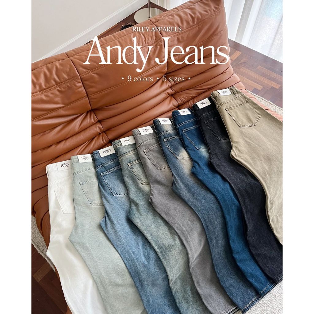 กางเกงยีนส์ Riley Andy Jeans ทรงกระบอกกลางใส่สวย