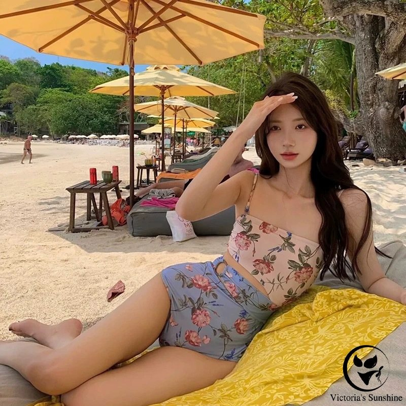ชุดว่ายน้ำผู้หญิง วันพีช ชุดว่ายน้ำแฟชั่นลายดอกไม้ เซ็กซี่ เอวเว้า summer#0605