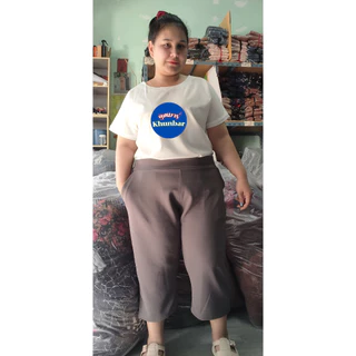 Khunbar กางเกง5ส่วนผ้าวูลเวฟ-หน้า/หลังเอวเรียบ-ใส่ยางยืดเฉพาะด้านหลัง-มีกระเป๋า2ข้างไซส์สาวอวบใหญ่