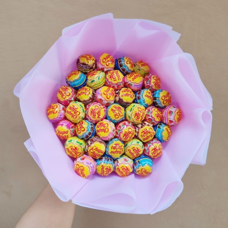 [จัดส่งภายใน 1-3 วัน] ช่ออมยิ้ม Chupa Chups 37 อัน ห่อช่อสีม่วง