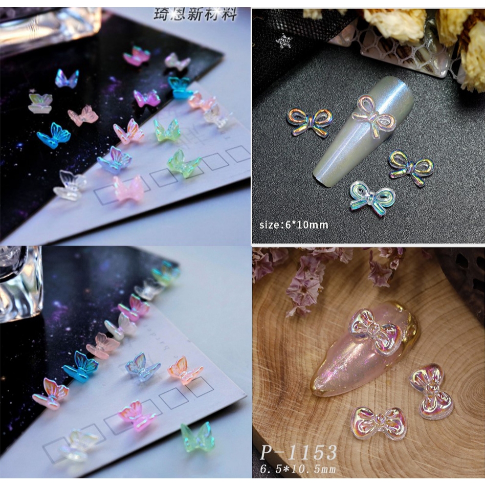 โบว์ใสตกแต่งเล็บ ผีเสื้อขนาดเล็กตกแต่งเล็บ ถุงบรรจุ  20 ตัวต่อแบบต่อสี