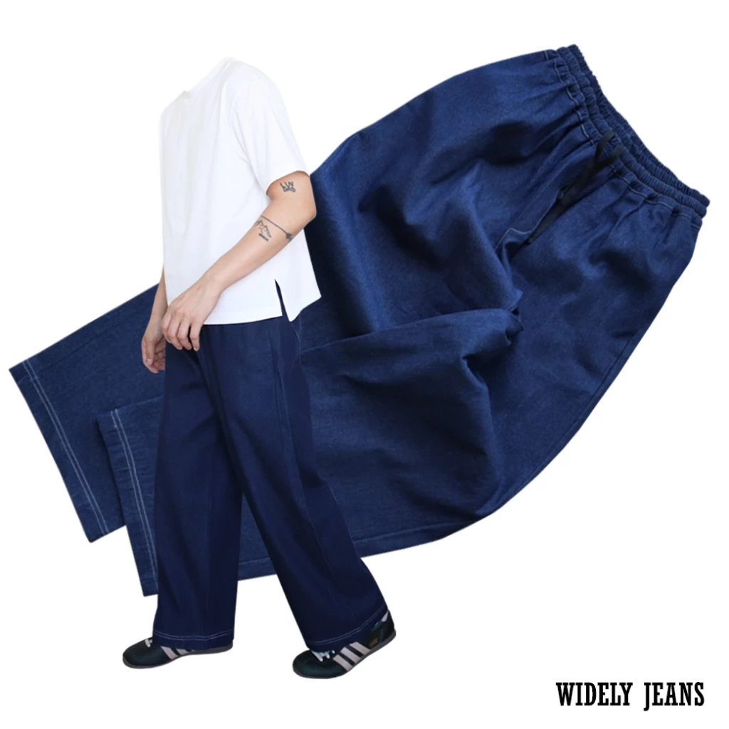 JAMANBKK / WIDELY JEANS / กางเกงยีนส์ขากระบอก เอวยางยืด