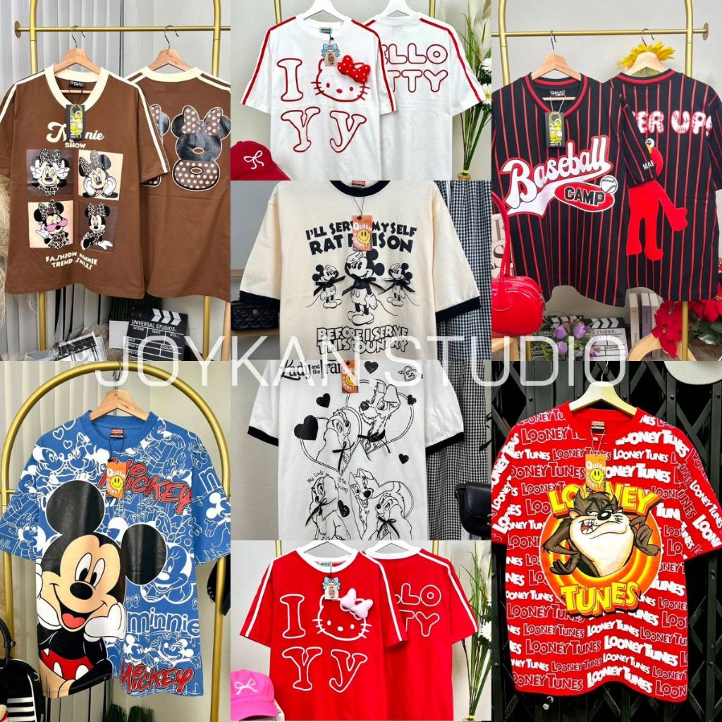 NEW!! เสื้อยืด Oversize รวมลายน่ารัก ผ้าcotton100% อก 44" ยาว 28" ป้าย QUEEN