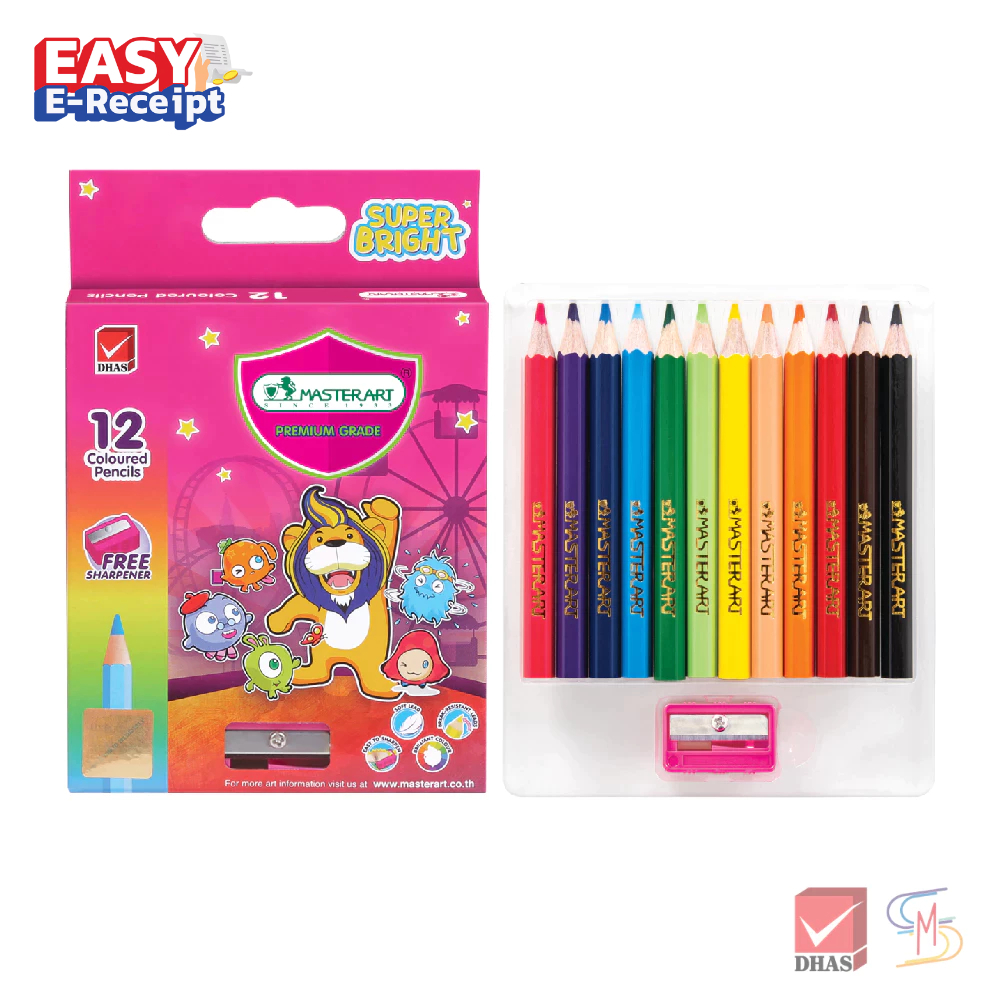 Master Art มาสเตอร์อาร์ต สีไม้ ดินสอสีไม้ แท่งสั้น 12 สี รุ่นซุปเปอร์ไบรท์ จำนวน 1 กล่อง