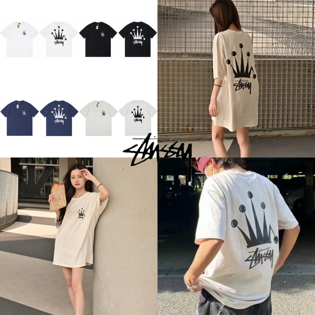 MINI-SHOP⚡แขนสั้น Stussy เสื้อยืด พิมพ์เม็ดมะยม  ของแท้ 100% จาก Korea Duty Free