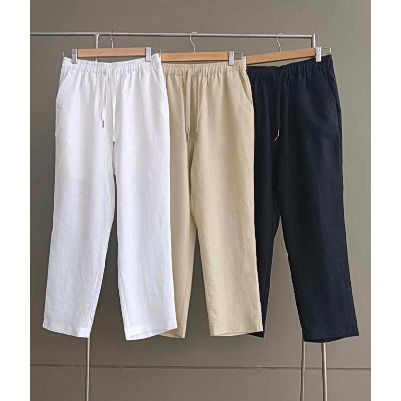 A6กางเกงลินินเอวยืดรอบตัวทรงขากระบอกเล็ก(แบบบางไม่หนา)