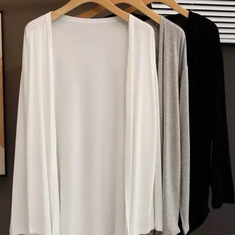 พร้อมส่ง เสื้อคลุมตัวยาวอก44-60 ผ้าเรยอน แขนยาว [ มีกระเป๋า ไม่มีกระดุม] ใส่สบายผ้าเบาบางเย็น