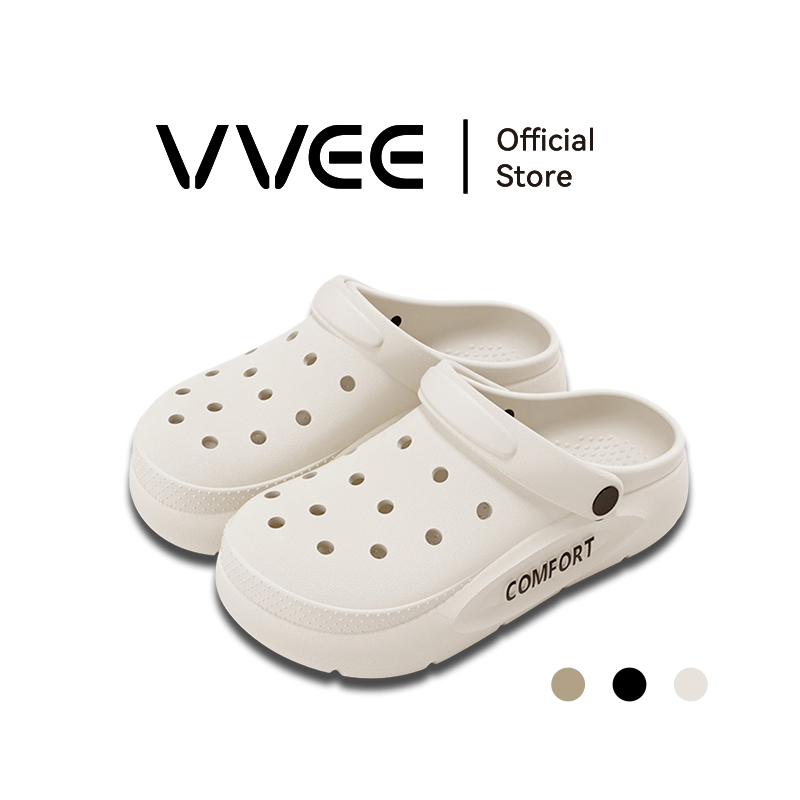 VVEE รองเท้าแตะแบบสวม รองเท้าแตะชายหาด Crocs ระบายอากาศได้ดี คำแนะนำจากคนดังทางอินเทอร์เน็ต รองเท้าแตะในร่มสำหรับผู้หญิง