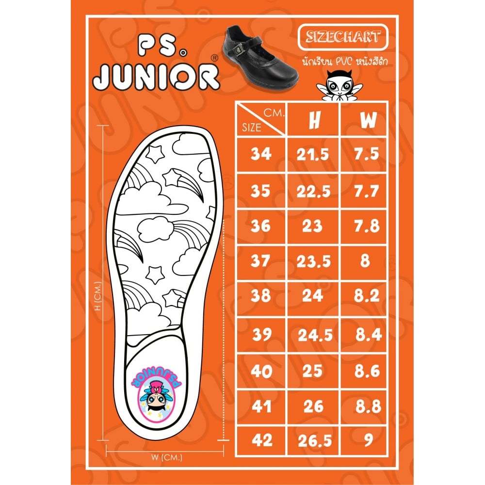 รองเท้านักเรียน PS.Junior รุ่น smart Girl  พีเอสจูเนียร์ เด็กวัยรุ่นยุคใหม่ (JF4399) #PSJUNIOR Size 34-42 - รูปที่ 5