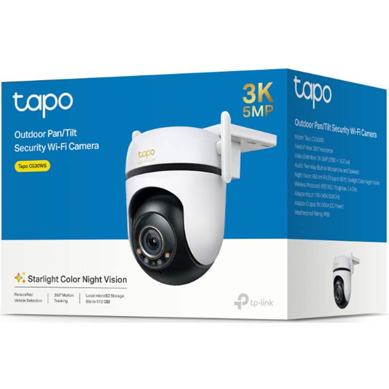 TP-Link Tapo C530WS กล้องไวไฟ 3K 5MP ใช้งานภายนอกIP66 Smart AIภาพสีสดใสแม้แสงน้อย 360°มุมมองแนวนอน มีไมค์และลำโพงในตัว