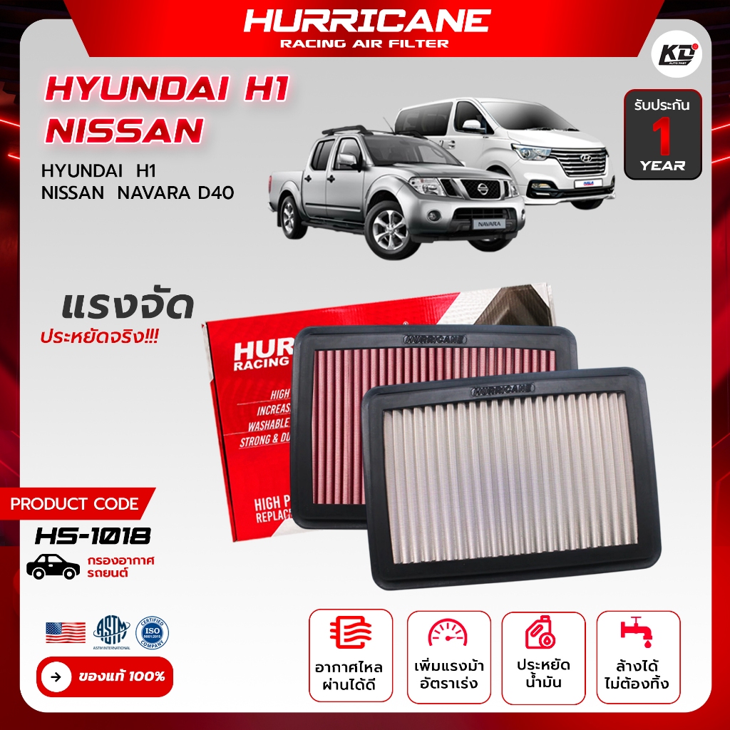 HURRICANE กรองอากาศสแตน , ผ้าแดง Hyundai H1 , Nissan Navara D40 HS-1018