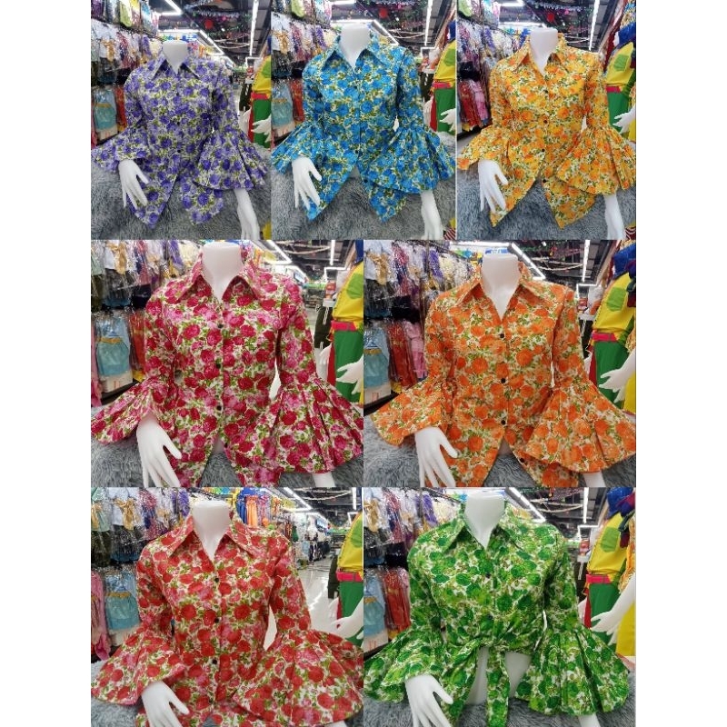 เสื้อเชิ้ตคอปก เสื้อเชิ้ตสงกรานต์ Flower Print ลายดอกแขนกระดิ่ง