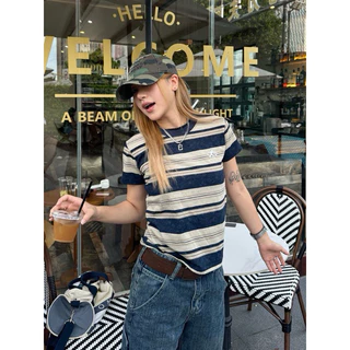 📍พร้อมส่ง📍3796💌เสื้อคอกลมแขนสั้นลายริ้ว เนื้อผ้าดี ทรงใส่สบาย TAG:WG.WE 🇰🇷