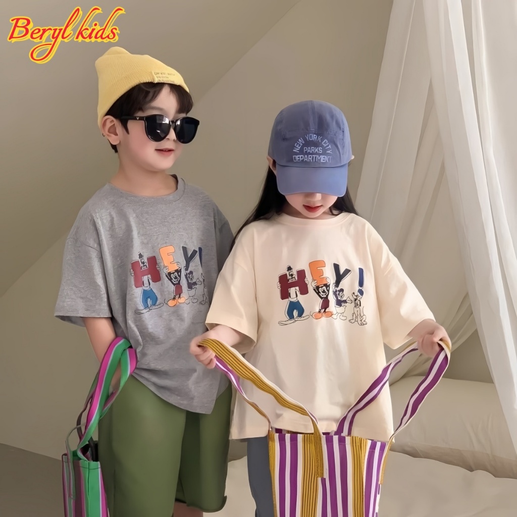 Beryl kidsเสื้อยืดเด็กแขนสั้นลายการ์ตูนเสื้อสวมหัวคอกลมน่า