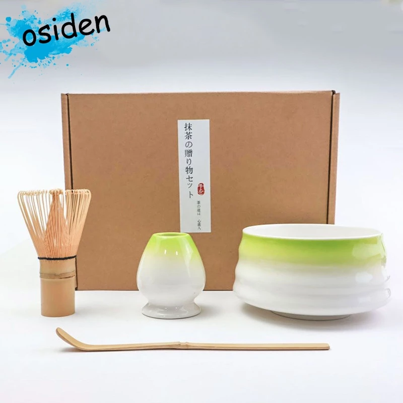 osiden ชุดชามมัทฉะ (4ชิ้น) Chawan ถ้วยชงมัทฉะ ถ้วยชงชาเขียว แปรงชงชา ที่ใส่มัทฉะ ที่ตักมัทฉะ