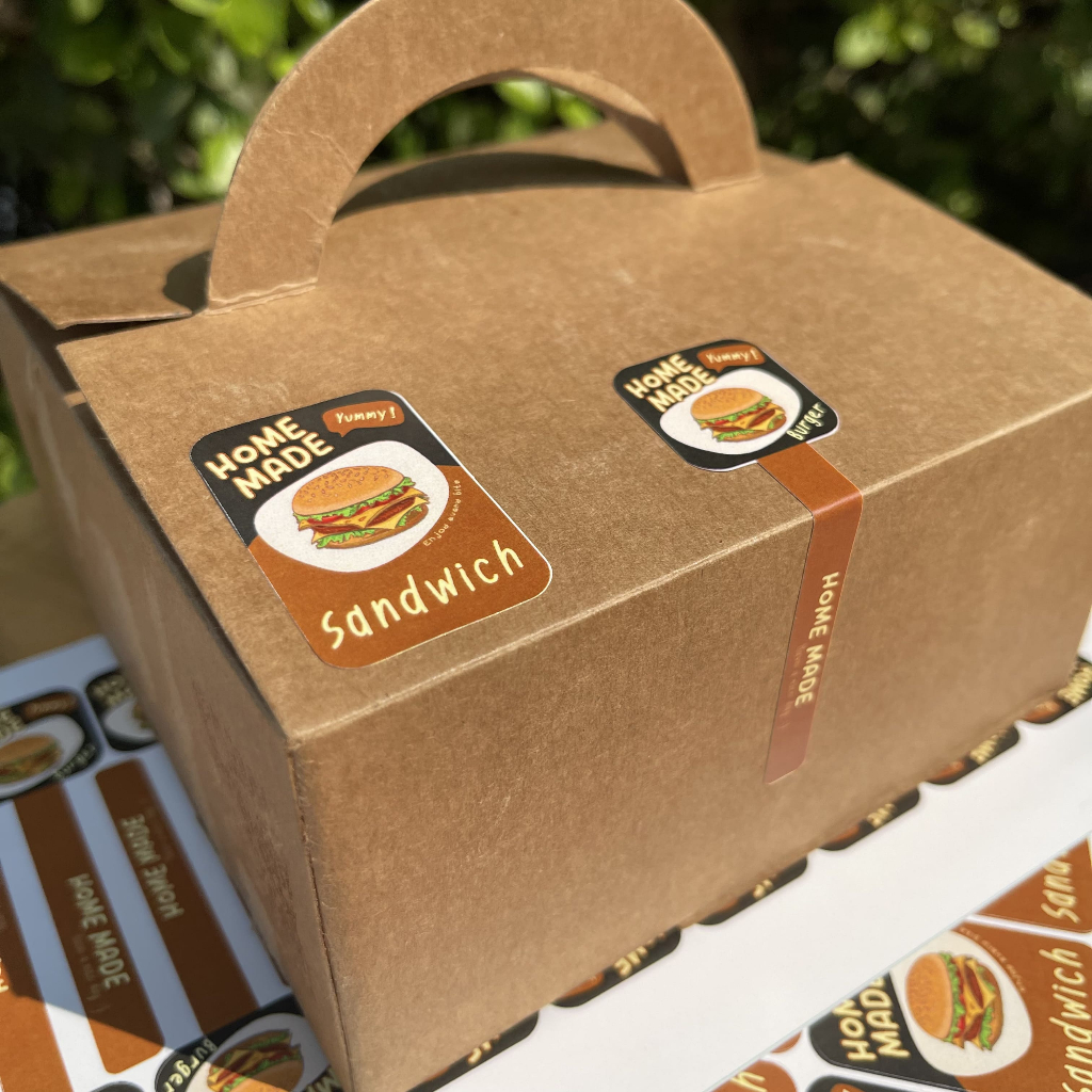 สติกเกอร์เบเกอรี่ สติกเกอร์ขนม Bakery ติดขนม บราวนี่ แซนวิช คุกกี้ เบอร์เกอร์ ครัวซองต์ B22