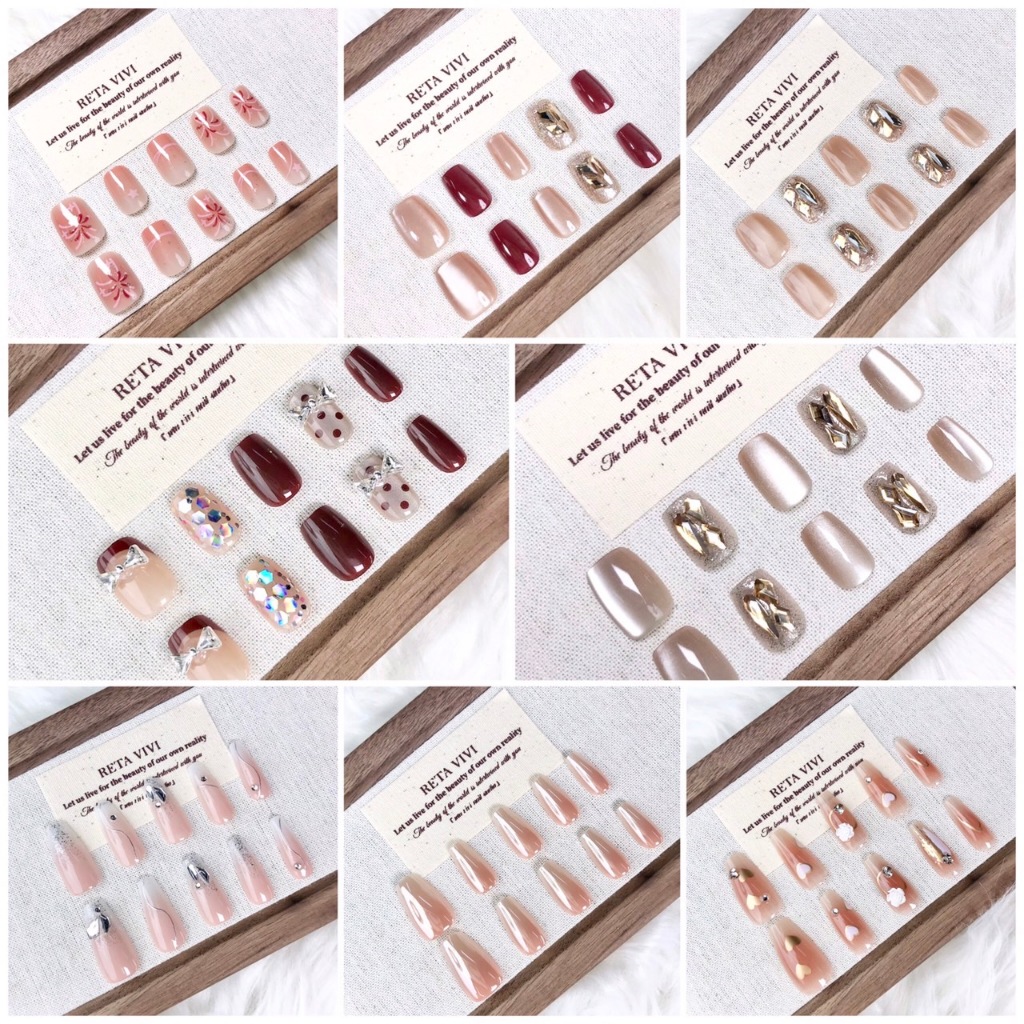 พร้อมส่งไทย เล็บปลอม 24ชิ้น พร้อมกาวน้ำในกล่อง สไตล์ ฝรั่งเศส เล็บปลอมสำเร็จรูป เล็บปลอมเจล เล็บ เจล เล็บเจลสำเร็จรูป