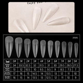 JIELIYA NAIL เล็บห่อแบ่งขาย PVC แบบแยกเบอร์ 0-9 ทรงปลายแหลมกับบัลเล่ย์ 50 ชิ้้น ต่อเล็บปลอม