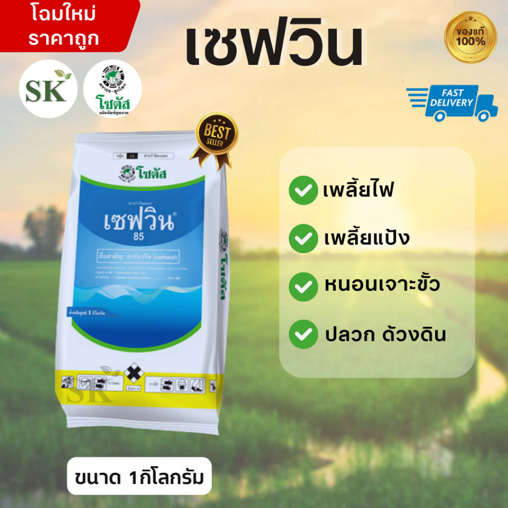 เซฟวิน 85 กำจัดแมลงได้หลากหลายชนิดทั้งเพลี้ยไฟ เพลี้ยแป้ง เพลี้ยอ่อนและแมลงปีกแข็งขนาด 1กิโลกรัม