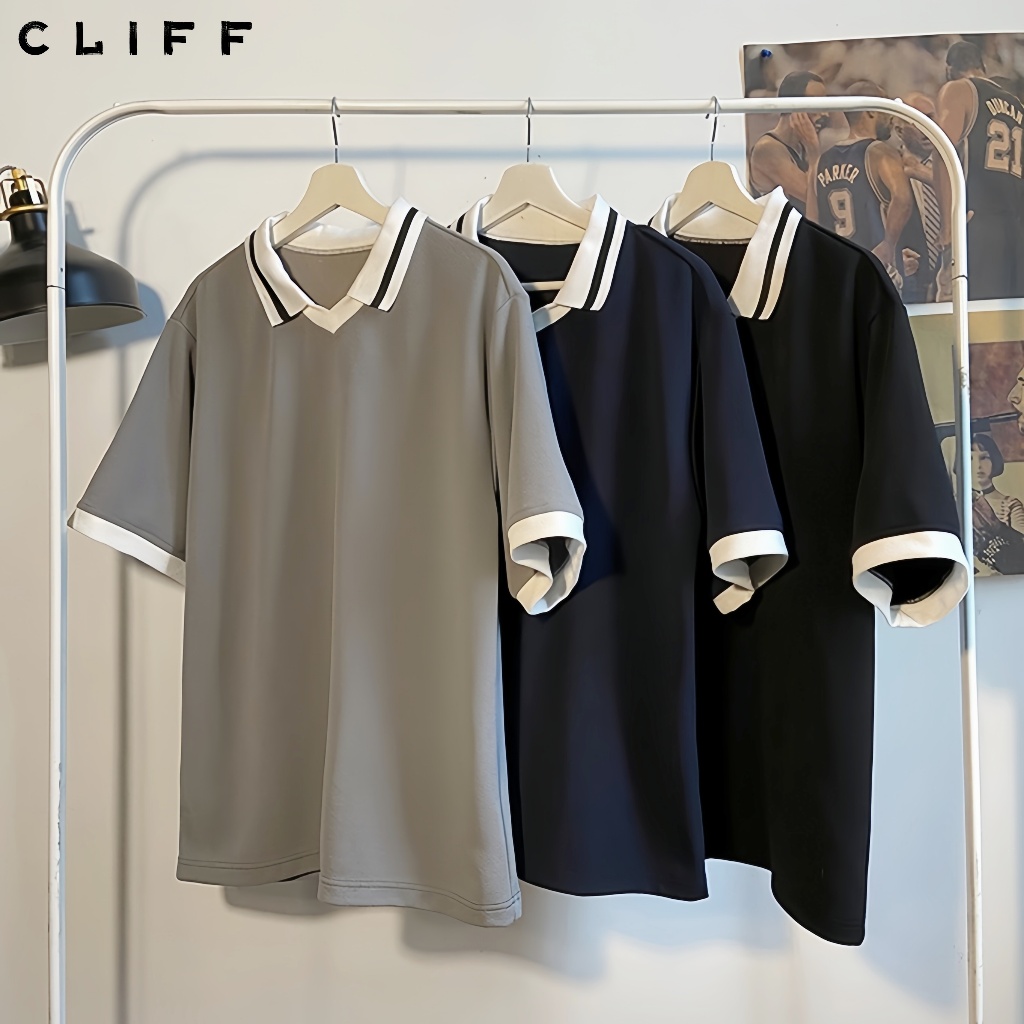 CLIFF เสื้อคอปก คอวี สีต่อ เสื้อเชิ้ตผู้ชาย เรียบง่าย ลำลอง แฟชั่น ชุดคู่รัก