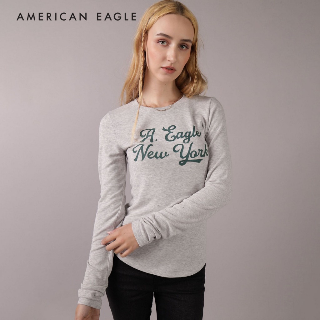 American Eagle Long-Sleeve Long & Lean Logo Graphic Thermal T-Shirt เสื้อยืด ผู้หญิง แขนยาว (EWTS 037-9751-050)