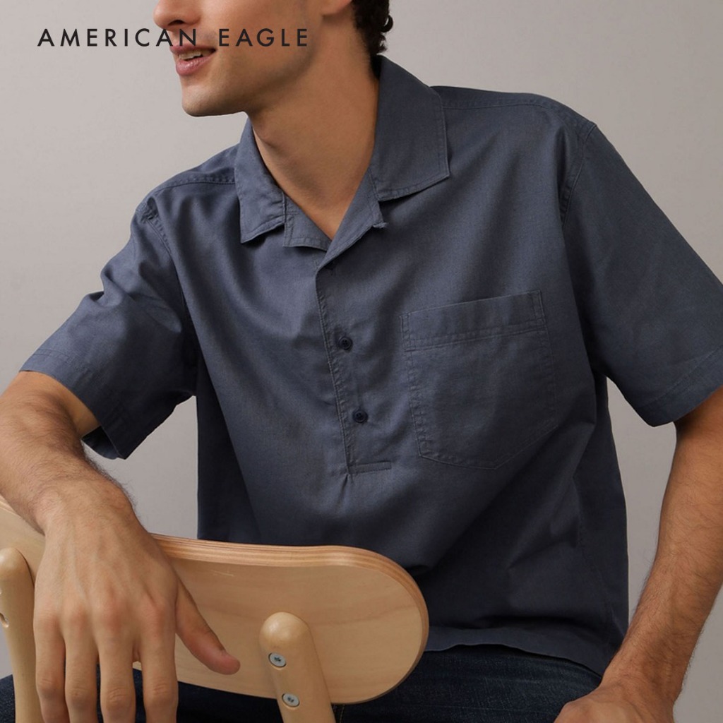 American Eagle Linen-Blend Popover Shirt เสื้อเชิ้ต ผู้ชาย (EMSH 015-6284-406)