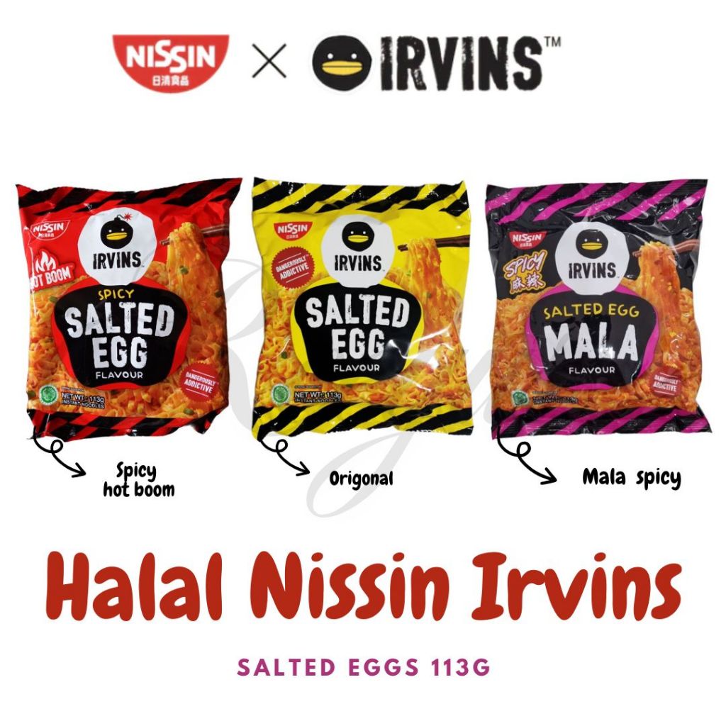 Nissin Irvins บะหมี่แห้งกึ่งสำเร็จรูปรสไข่เค็ม น้ำหนัก  113 กรัม  มี 3 รส สินค้ามีฮาลาล สินค้าจากอิน
